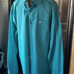 Wrangler Men's Blue Patterned Button Down Shirt